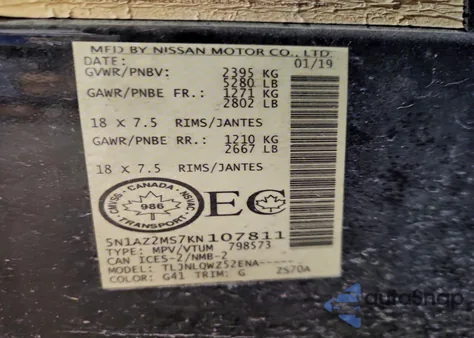 2019 Nissan Murano S z USA, uszkodzony, nr VIN 5N1AZ2MS7KN107811